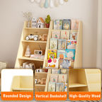 Kids Bookshelf and Toy Storage Organizer, Multifunctional 4 Tier Wooden Kids Book Shelf with  Bookcase Display Stand in Kids 