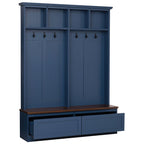 Farmhouse 4-in-1 Hall Tree with Wood Grain Bench, Mudroom Versatile Coat Rack with 2 Large Drawer, Entrance Organizer for Hallway, Living Room, Blue, 55.9'W (OLD SKU: N721P313099C) - Grand Goldman Shop