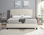 Astral 3-Piece Upholstered Bedroom Set, Tufted Wingback Bed with Two Gray Nightstands - Grand Goldman Shop