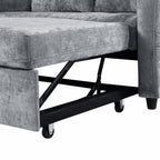 Modern Loveseat Pull-out Sofa Bed with Adjustable Backrest, Cup Holders, Phone Holder, Charging Ports, Side Storage Pockets, Grey Chenille - Grand Goldman Shop