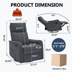 Heat Massage Manual Recliner Chair with Rocker and Swivel in Fabric for Living Room, Grey - Grand Goldman Shop