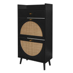 Allen Rattan 2-Door 1-Drawer Cabinet Shoe Rack for Entrance, Black Particle Board, Double Layer - Grand Goldman Shop