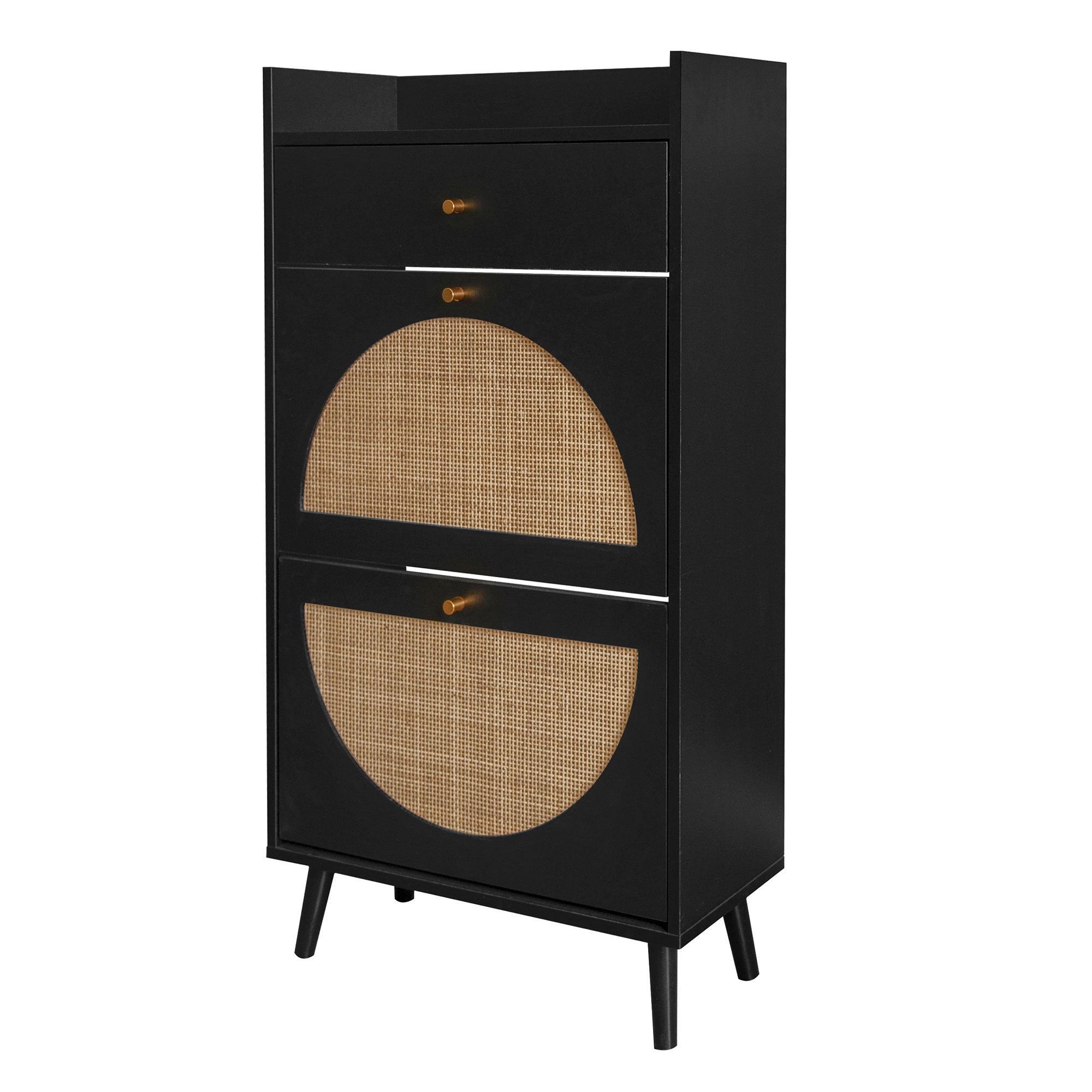 Allen Rattan 2-Door 1-Drawer Cabinet Shoe Rack for Entrance, Black Particle Board, Double Layer - Grand Goldman Shop
