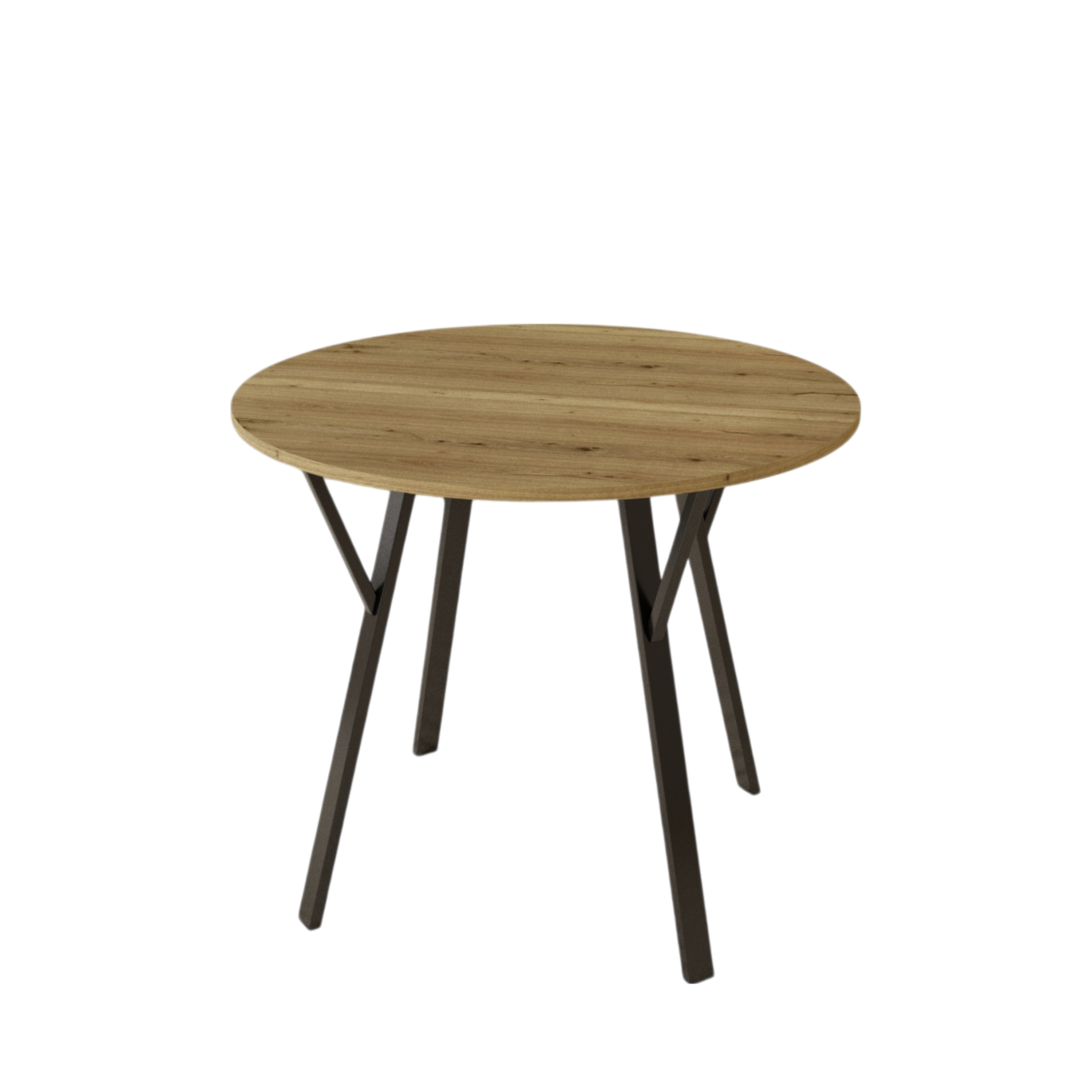 Modern Round Dining Table, Rustic Brown MDF Top with Black Metal Legs, 35.43 Inch Diameter for 2-4 People - Grand Goldman Shop