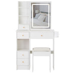 29.2' Small Size Left Drawer Desktop Vanity Table + Cushioned Stool, 2 AC+2 USB Power Station, Hair dryer bracket, Extra Large Touch Control Sliding LED Mirror, Tri-color Switching, Brightness Adjust - Grand Goldman Shop