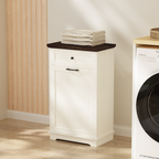 10 Gallon Tilt Out Trash Cabinet Freestanding Trash Bin Cabinet Wood Garbage Recycling Cabinet with Drawer Pet Proof Trash Can Holder for Kitchen Living Room, Antique White (Not include trash can) - Grand Goldman Shop