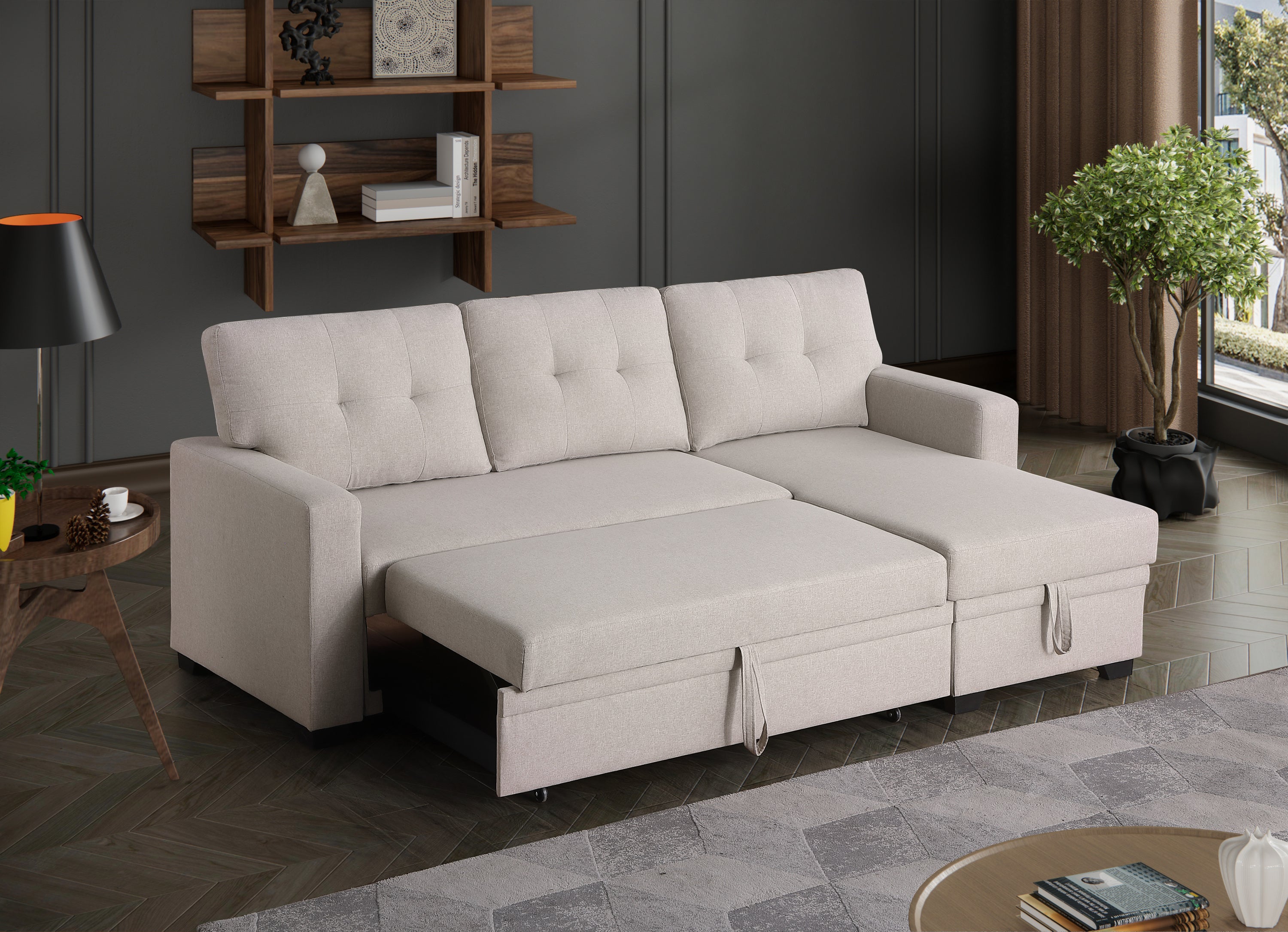 Convertible Upholstered Sectional Sofa with Pull-out Chaise - Grand Goldman Shop