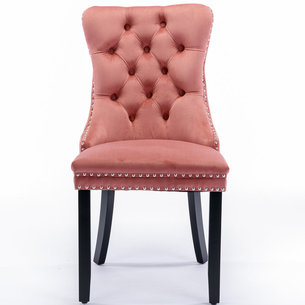 Nikki Collection Modern, High-end Tufted Solid Wood Contemporary Velvet Upholstered Dining Chair with Wood Legs Nailhead Trim 2-Pcs Set,Pink, SW2001PK - Grand Goldman Shop