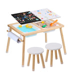 Sensory Table and Chairs Set, Toddlers Activity Table with 2 Stools, 2 Storage Bins & Paper Roll Holder, Indoor/Outdoor Play 