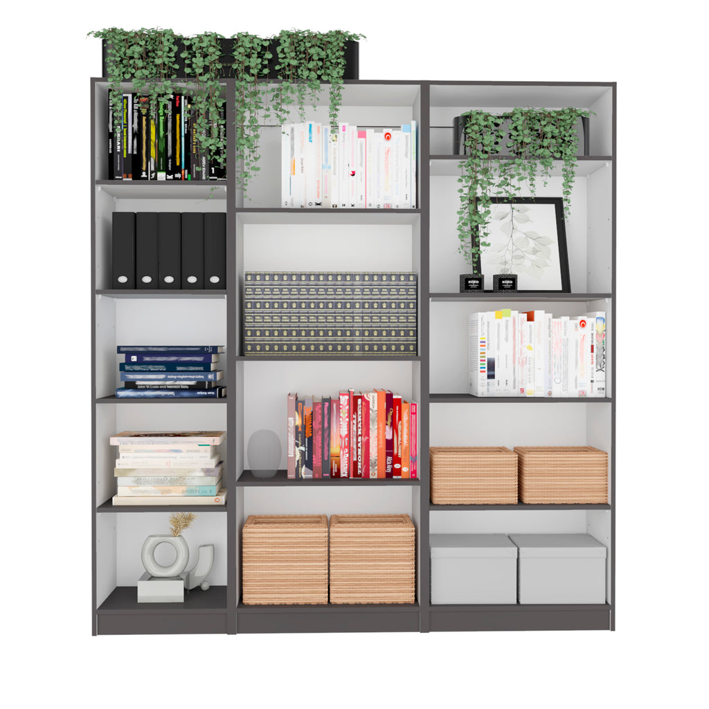 Dupree 3 Piece Home Bookcase set, 67' Wide with 14 Shelves ,  Living Room Set Set  Mat Gray - White - Grand Goldman