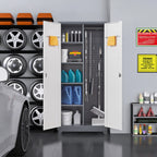 Gray Metal Lockers with Locking Doors, Adjustable Shelves, High Broom Tool Storage Cabinet, 72-Inch Kitchen, Office, Shop Org