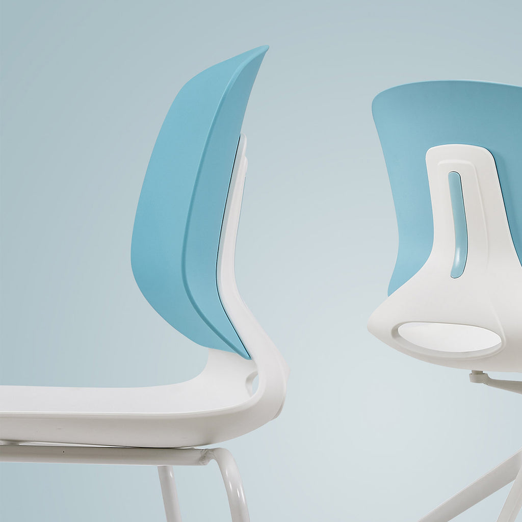 Modern Stacking Chairs Set of 4 in White and Blue with Polypropylene Seat and Fiberglass Reinforced Back, 18.9 x 19.7 x 34.45