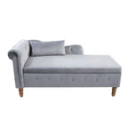 Grey Chaise Lounge Indoor, Velvet Lounge Chair for Bedroom with Storage & Pillow, Modern Upholstered Rolled Arm Chase Lounge for Sleeping with Nailhead Trim for Living Room Bedroom Office - Grand Goldman Shop