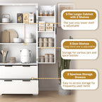 72' Modern Fluted Kitchen Pantry Cabinet with 2 Large Drawers & 8-Door Spice Rack, White MDF Freestanding Storage Organizer for Bathroom, Dining Room, Office, Entryway - Grand Goldman Shop