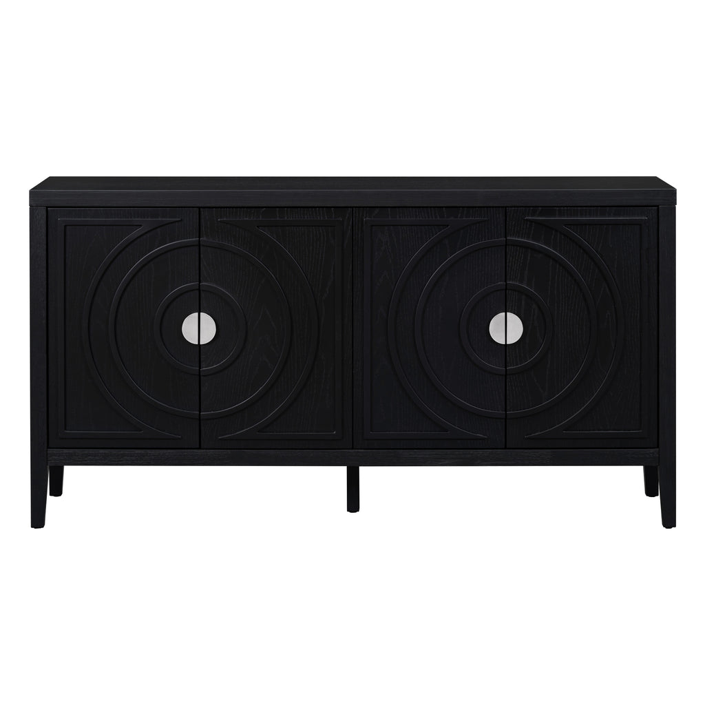 TREXM Retro Sideboard door with Circular Groove Design Round Metal Door Handle for Entrance, Dinning Room, Living Room (Black) - Grand Goldman Shop
