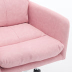 Pink PU Leather Office Chair with Adjustable Height, Black Base, Ergonomic Design for Office, Bedroom, and Dressing Table - G
