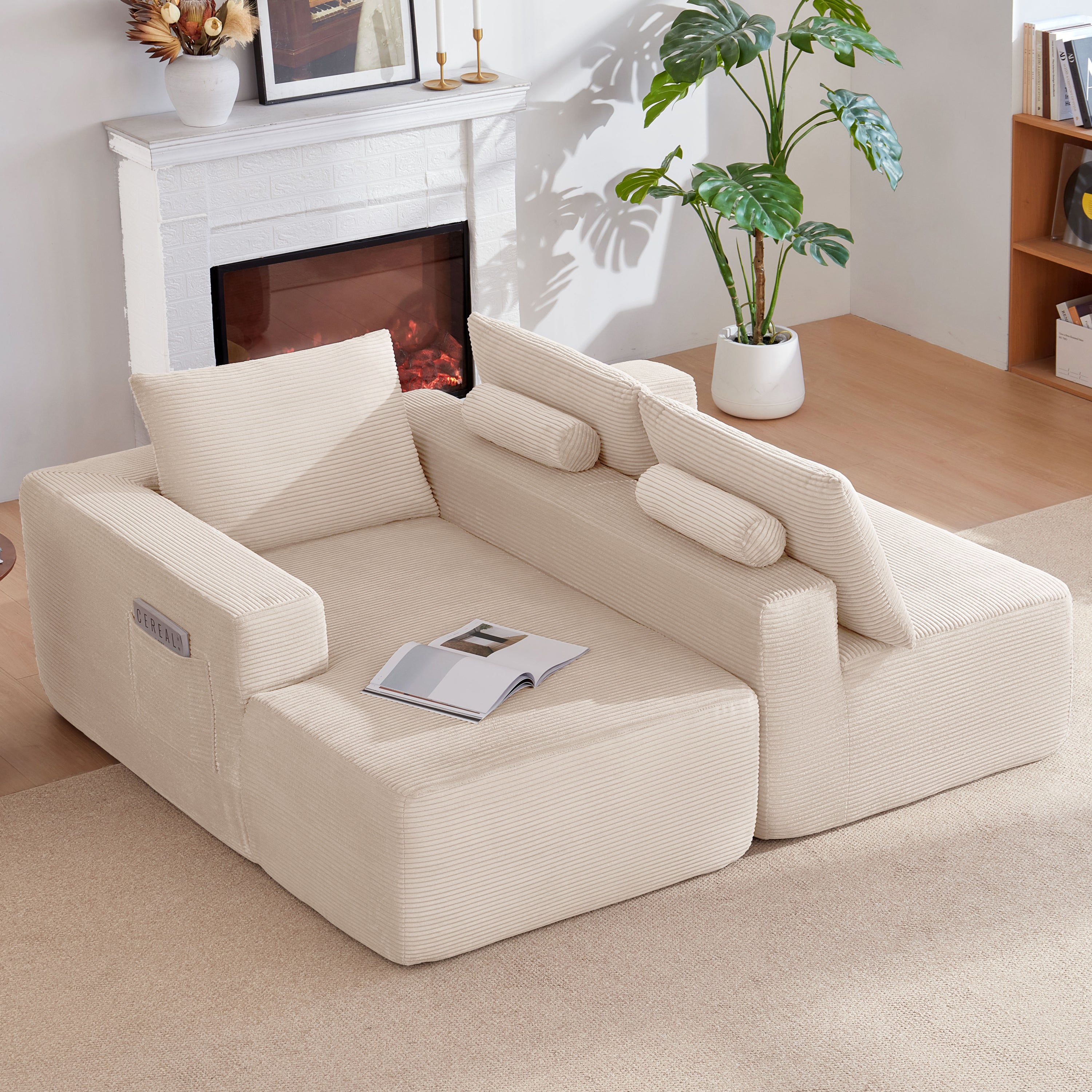 96.9''Cloud Sectional Couch with L-Shaped Chaise,Modern Modular Sofa with Deep Seat, Upholstered Couches for Living Room Bedroom,No Assembly Required,(Corduroy Fabric),White - Grand Goldman Shop