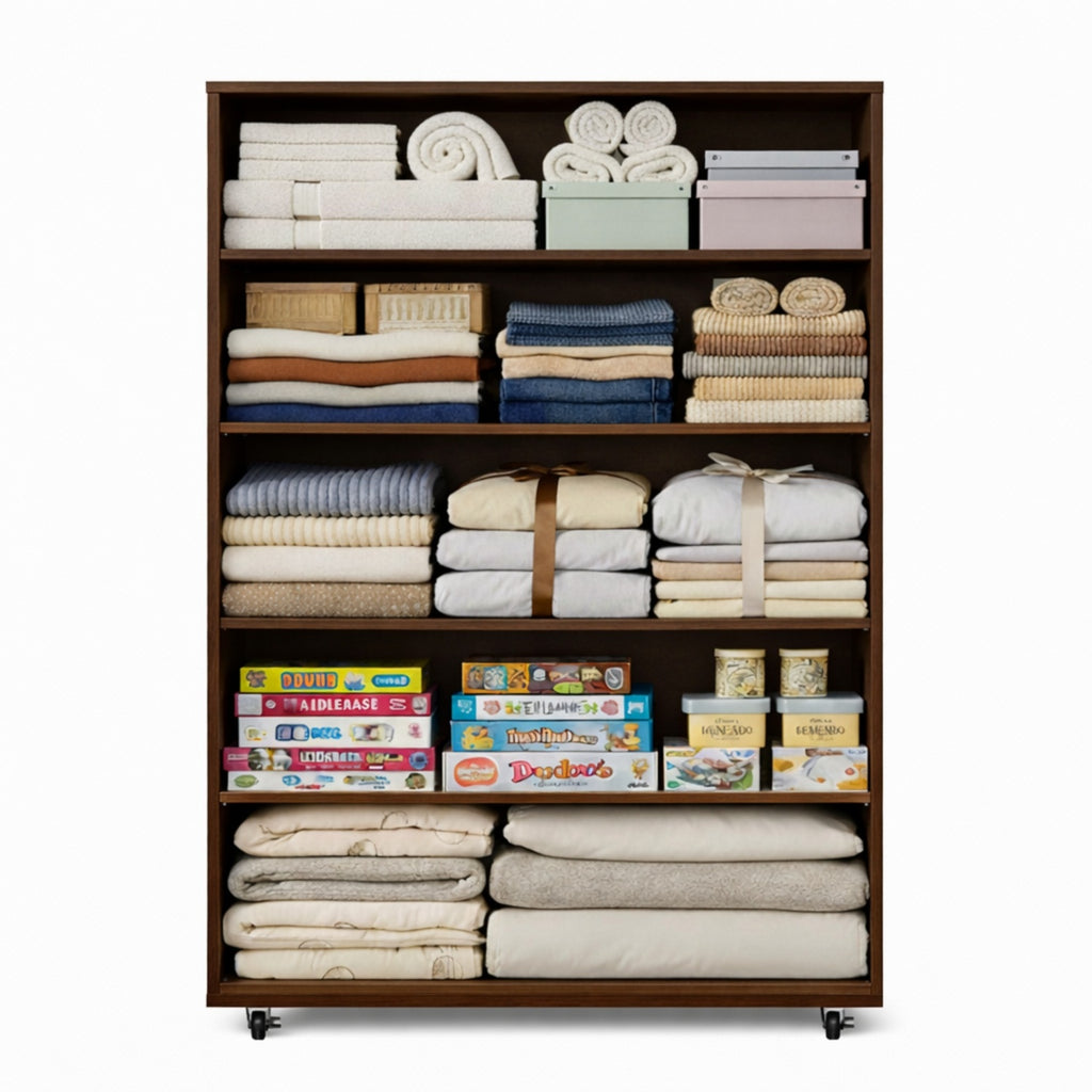 Rustic Dark Brown 5-Drawer Rolling Dresser with Caster Wheels, Wooden Mobile Storage Cabinet for Bedroom, Closet, or Small Space, 30.71' W x 15.83' D x 46.46' H - Grand Goldman Shop