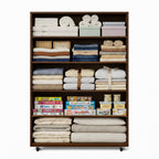 Rustic Dark Brown 5-Drawer Rolling Dresser with Caster Wheels, Wooden Mobile Storage Cabinet for Bedroom, Closet, or Small Space, 30.71' W x 15.83' D x 46.46' H - Grand Goldman Shop
