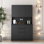 74' Freestanding Kitchen Pantry Cabinet Cupboard with 6 Doors,3 Shelves and 2 Drawer,Versatile Wardrobe & Kitchen Cabinet,Craft Storage Cabinet,Laundry Room Storage for  Kitchen (Black) - Grand Goldman Shop