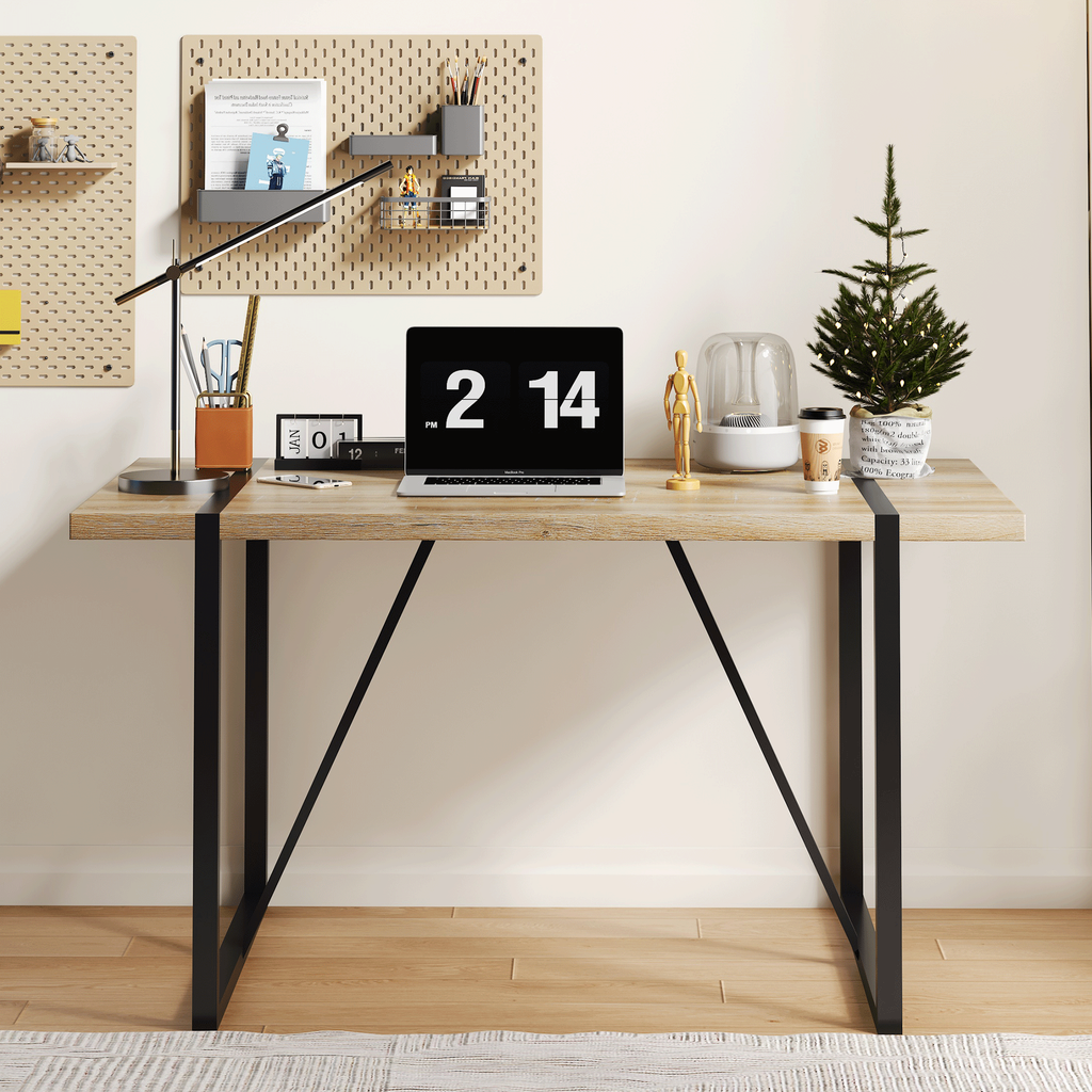Rustic Industrial Rectangular Wood Dining Table For 4-6 Person, With 1.5' Thick Engineered Wood color Tabletop and Black Metal Legs,Desk For Kitchen Dining Living Room, 55.1' x 31.4'x 29.9'1529W115172 - Grand Goldman Shop