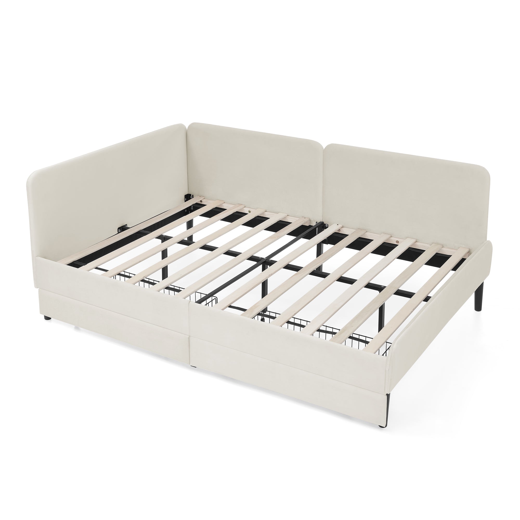 Beige Velvet Upholstered Platform Bed Frame with 2 Storage Drawers and Adjustable Sofa Bed, Full Size - Grand Goldman Shop