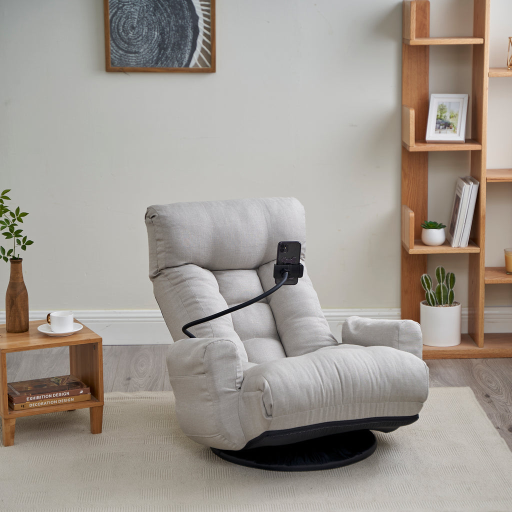 Adjustable Greay Swivel Lounge Chair with 360-Degree Rotating Seat and Headrest Support, Leisure Chair Deck Chair - Game Chair for Living Room - Grand Goldman Shop