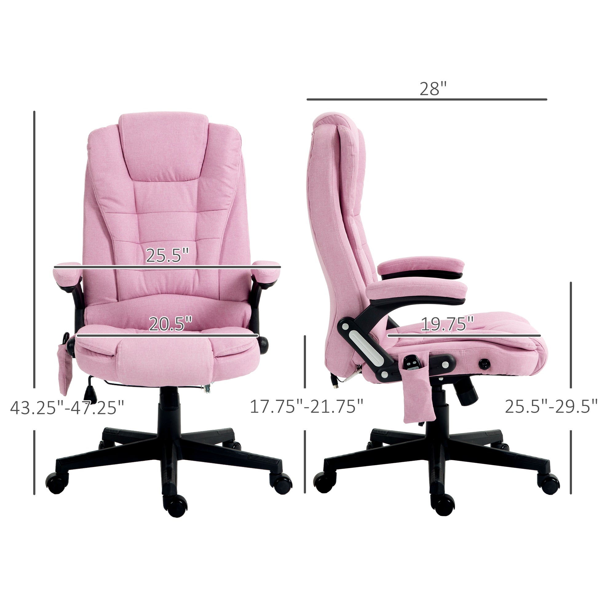 HOMCOM 6 Point Vibrating Massage Office Chair with Heat, Linen High Back Executive Office Chair with Reclining Backrest, Padd