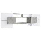 ON-TREND Unique Shape TV Stand with 2 Illuminated Glass Shelves, High Gloss Entertainment Center for TVs Up to 88', Versatile TV Cabinet with LED Color Changing Lights for Living Room, Grey - Grand Goldman Shop