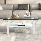 Luxury Modern Tempered Clear Glass Coffee Table with 2-Layers and Solid MDF Frame for Living Room - Grand Goldman Shop