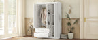 3-Door Mirror Wardrobe with shelves, White - Grand Goldman Shop