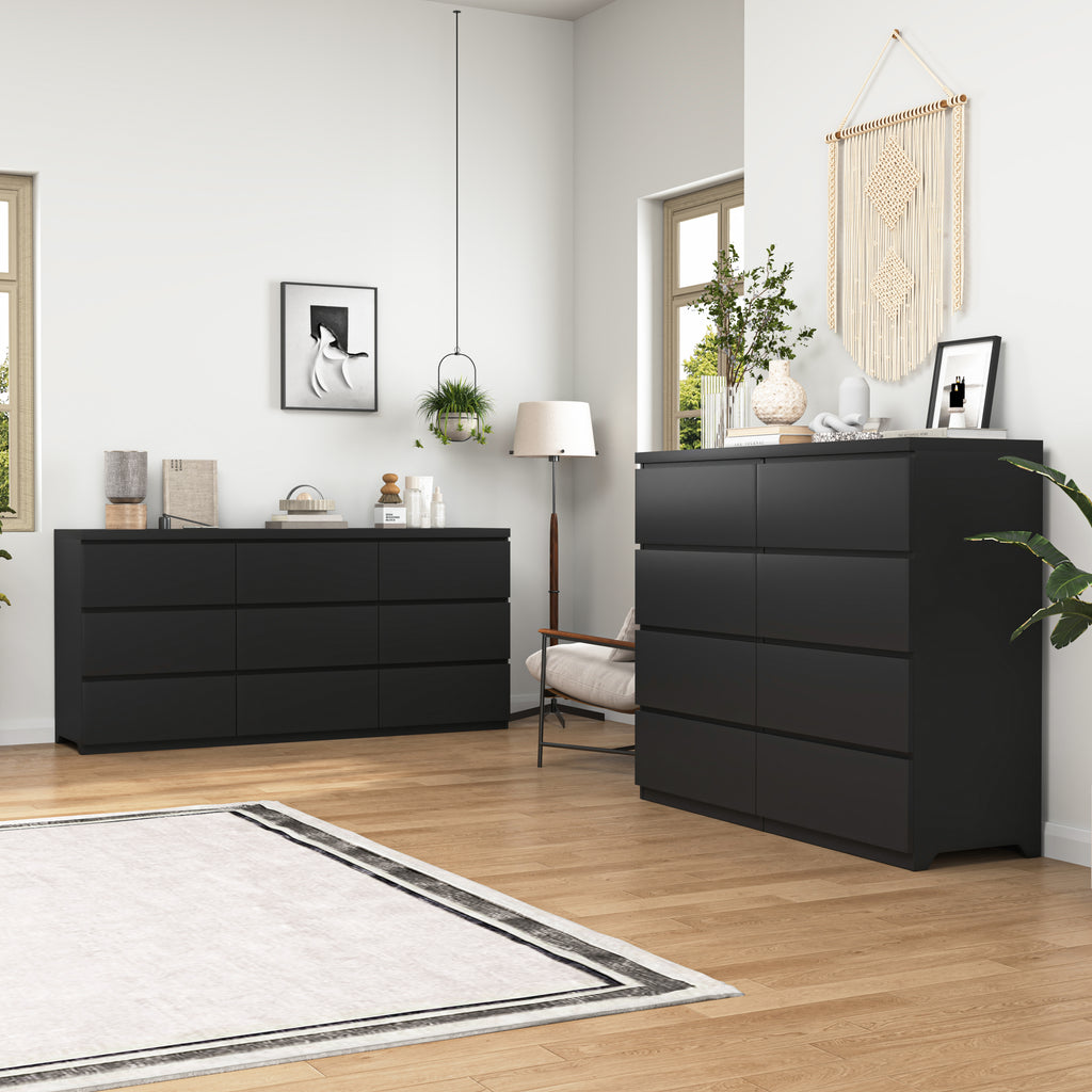 9 Drawer Dresser with No Handle Design, Modern Black Matte Wood Dresser for Bedroom, Storage Chest of Drawers for Living Room, Hallway, Entryway - Grand Goldman Shop