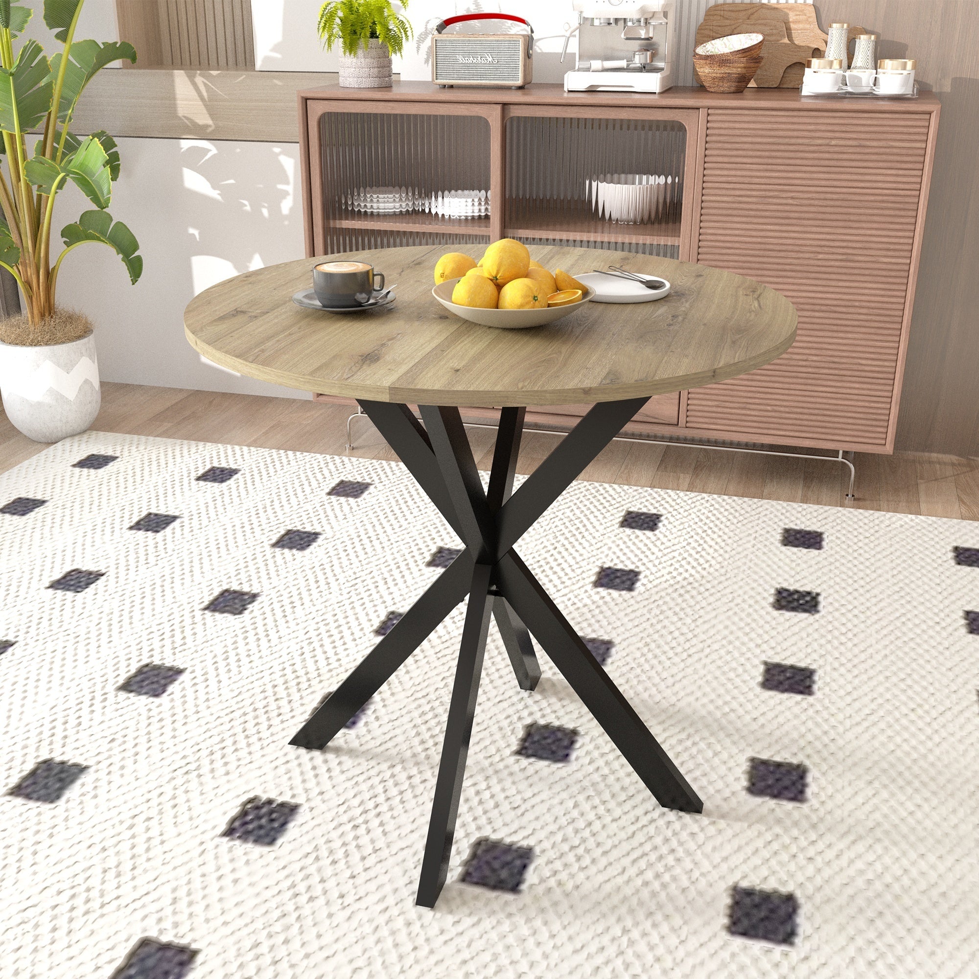 Modern 31.5 Inch Round Dining Table in Rustic Brown with Black Metal Legs, MDF Top for 2-4 People, Compact Kitchen or Dining Room Table - Grand Goldman Shop