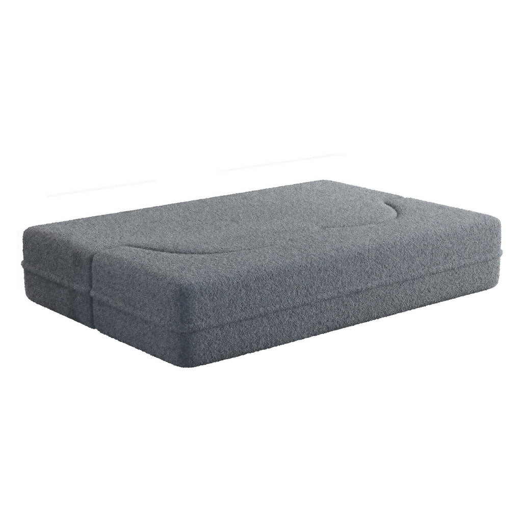 Modern Floor Sofa, with 2 Pillows, Convertible Teddy Fabric Foam Filled Bed, 15 inch Full Size Folding Mattress, Suitable for Living Room, Guest room, Game Room, Grey - Grand Goldman Shop