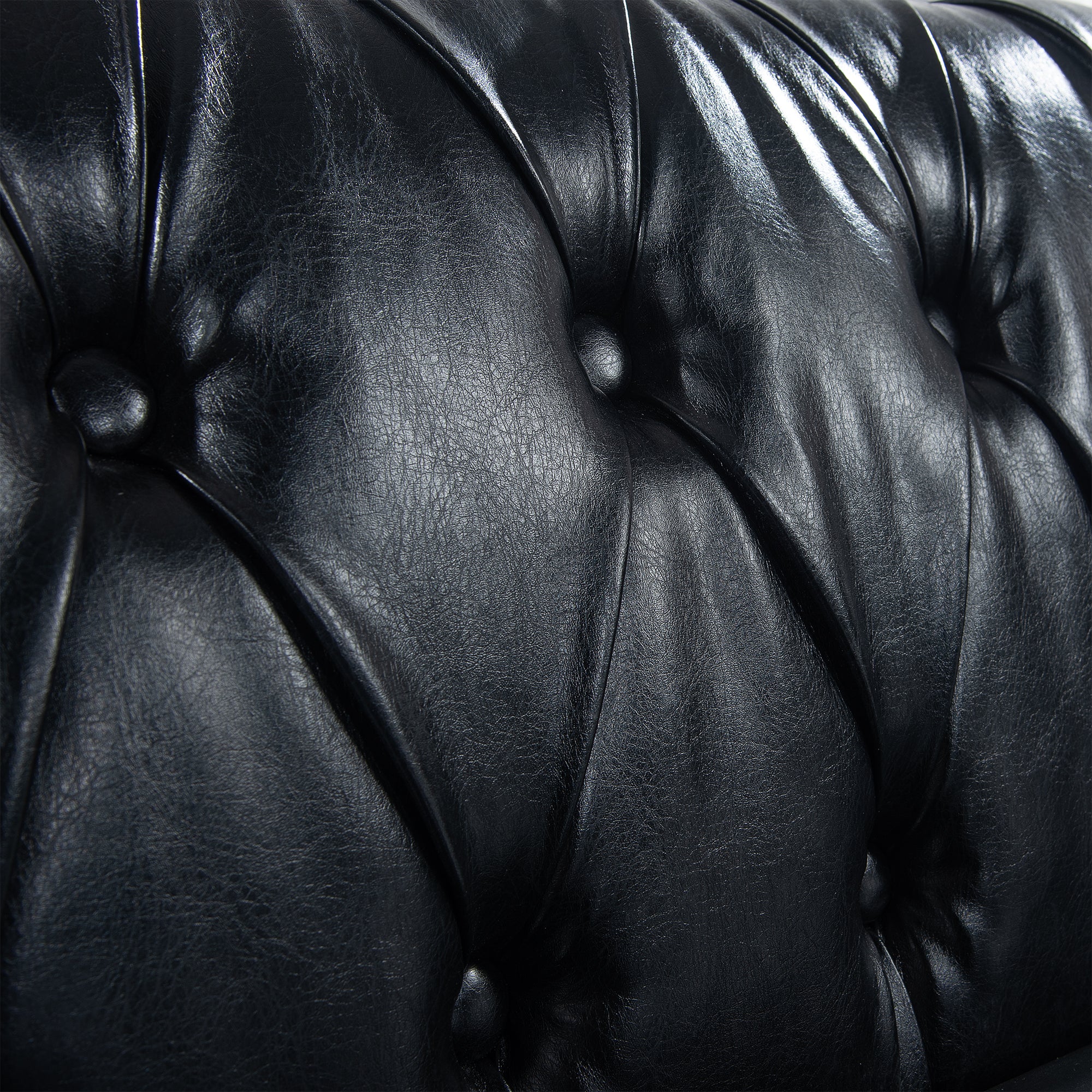 84.65' BLACK PU Rolled Arm Chesterfield Three Seater Sofa. - Grand Goldman Shop