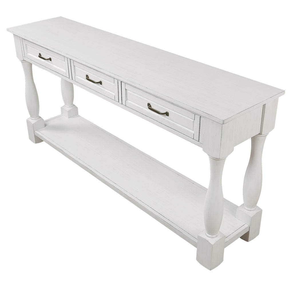 63inch Long Wood Console Table with 3 Drawers and 1 Bottom Shelf for Entryway Hallway Easy Assembly Extra-thick Sofa Table (Antique White) - Grand Goldman Shop