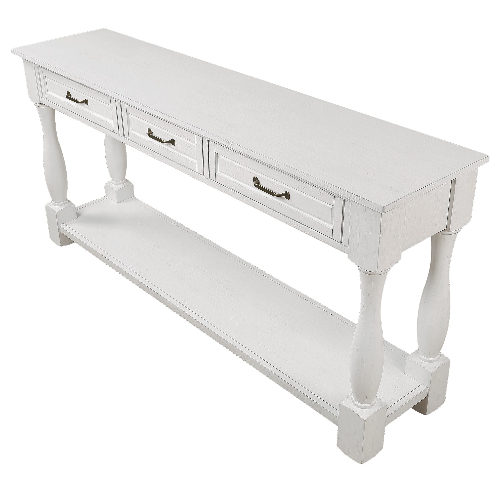 63inch Long Wood Console Table with 3 Drawers and 1 Bottom Shelf for Entryway Hallway Easy Assembly Extra-thick Sofa Table (Antique White) - Grand Goldman Shop