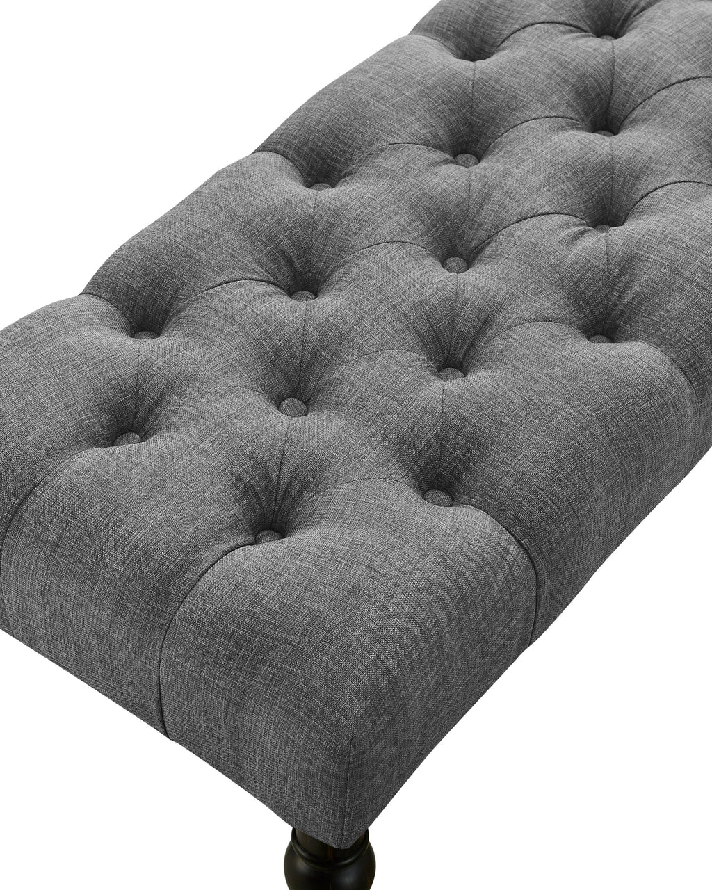 Leviton Fabric Tufted Turned Leg  Dining Bench, Gray - Grand Goldman Shop