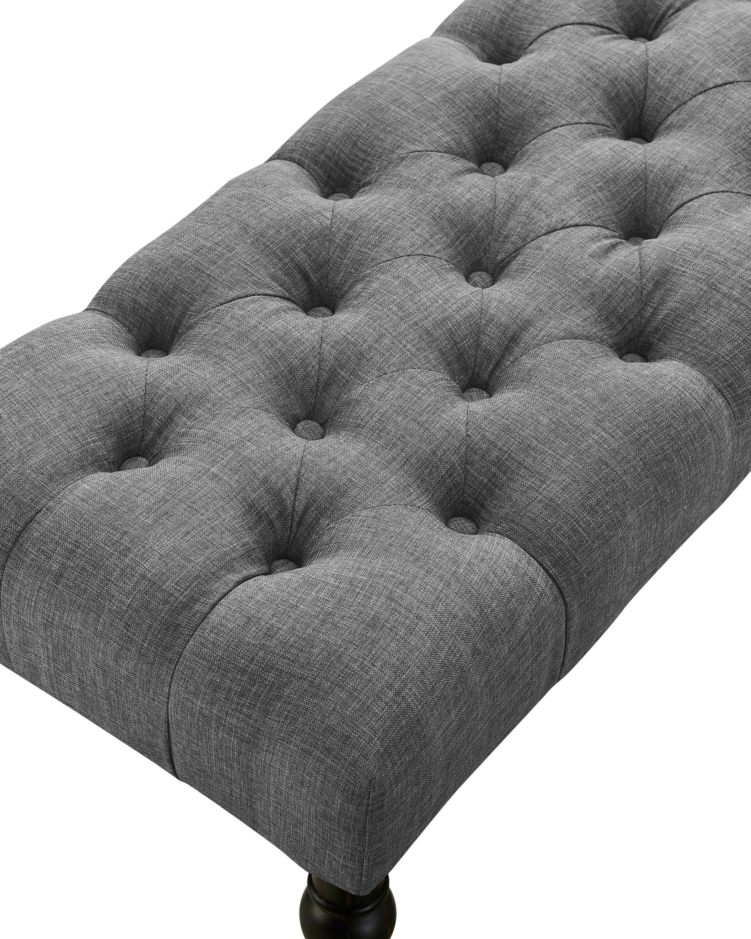 Leviton Fabric Tufted Turned Leg  Dining Bench, Gray - Grand Goldman Shop