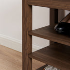 A height-adjustable shoe-changing bench made of high-quality wood, equipped with a comfortable seat and concealed storage space,Natural rubber wood,Brown - Grand Goldman Shop