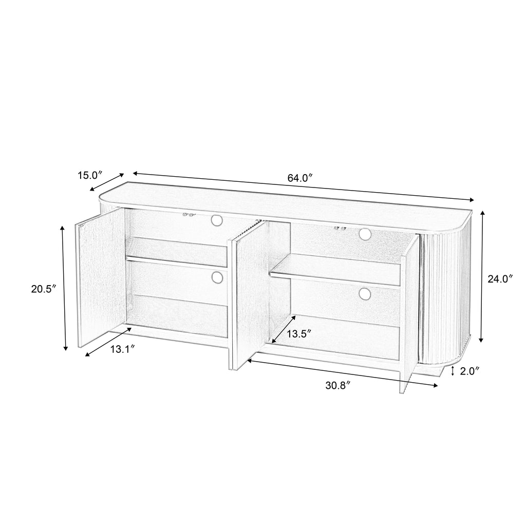 Sideboard Storage Cabinet TV Stand with wave pattern Buffet Cabinet Wooden Vertical Striped Cabinet for Kitchen/Bedroom/Entryway. Natural, 64''W x 15''D x 24''H. - Grand Goldman Shop