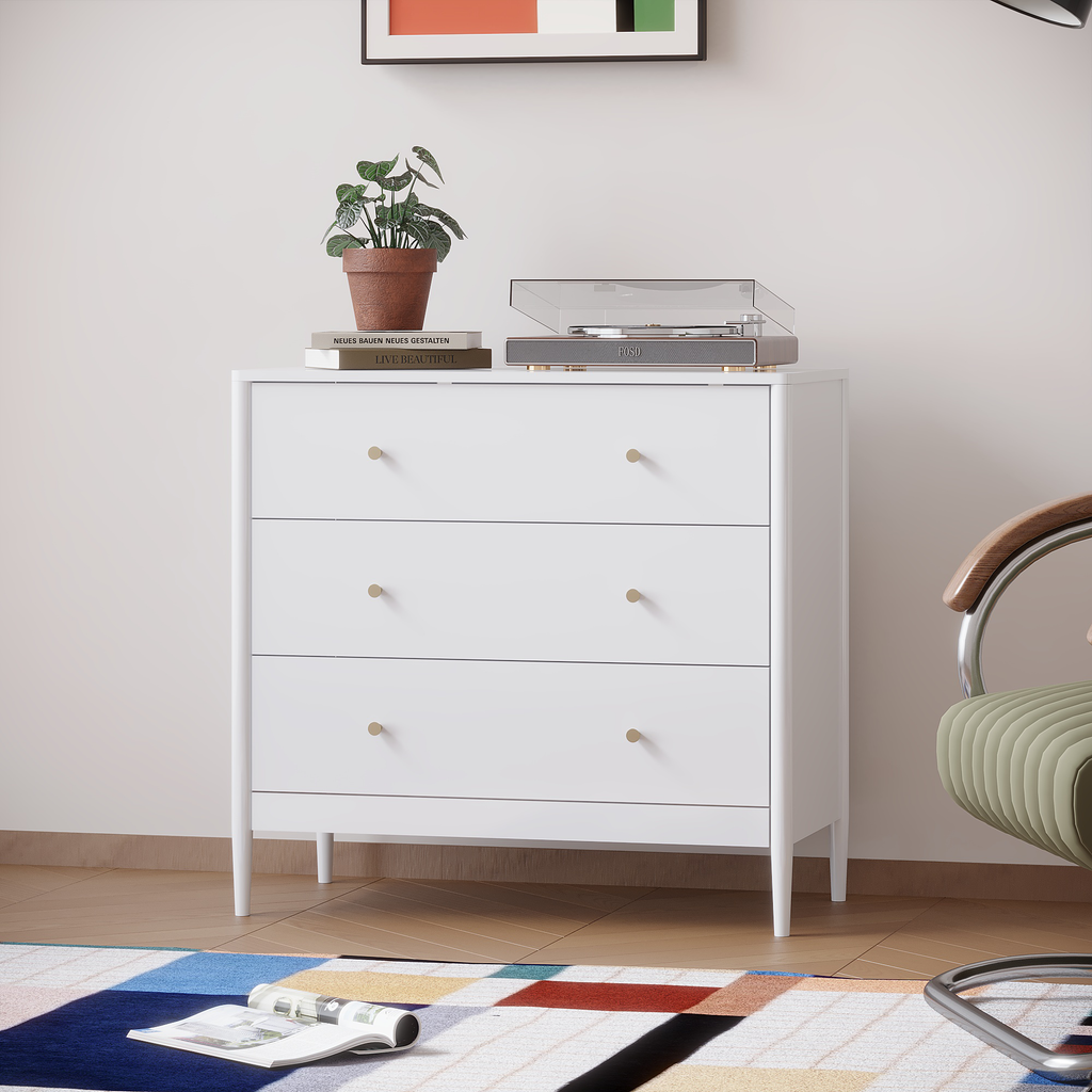 3 Drawer Dresser Chest, Modern White Storage Cabinet, MDF Wood Organizer for Bedroom, Living Room, Entryway, Small Space Furniture - Grand Goldman Shop