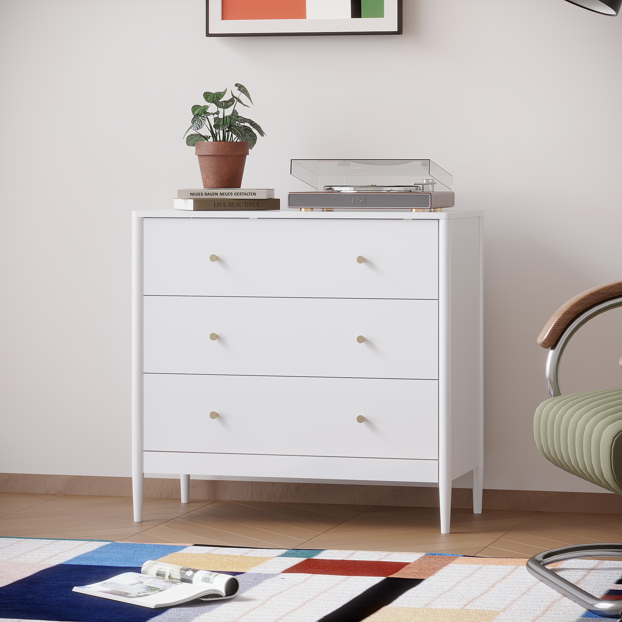 3 Drawer Dresser Chest, Modern White Storage Cabinet, MDF Wood Organizer for Bedroom, Living Room, Entryway, Small Space Furniture - Grand Goldman Shop