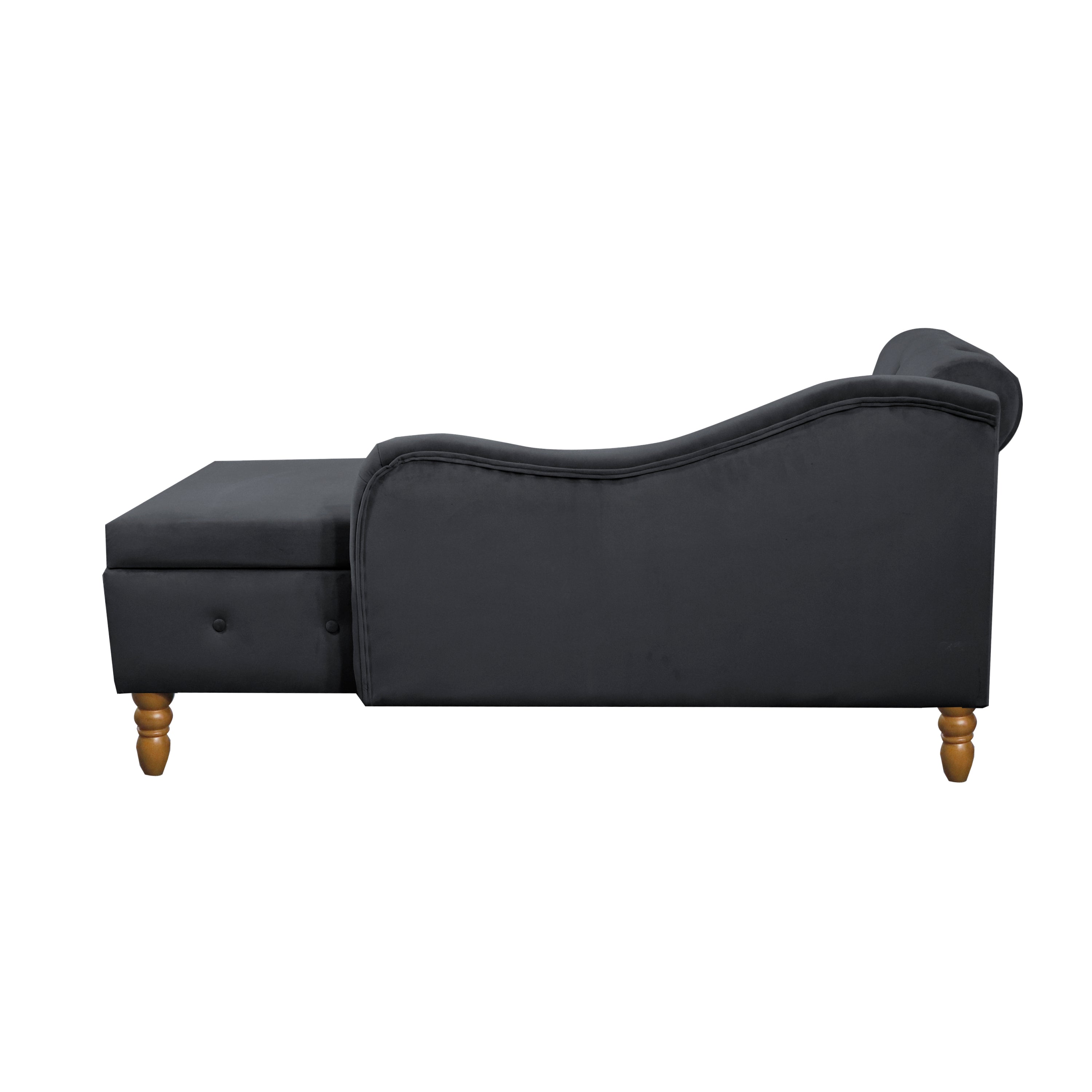 Black Chaise Lounge Indoor, Velvet Lounge Chair for Bedroom with Storage & Pillow, Modern Upholstered Rolled Arm Chase Lounge for Sleeping with Nailhead Trim for Living Room Bedroom Office - Grand Goldman Shop