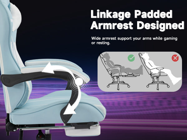 Gaming chair, Computer Chair Ergonomic Chair with Footrest Office Chair Ergonomic Computer Chair with Lumbar Backrest Bluewhi