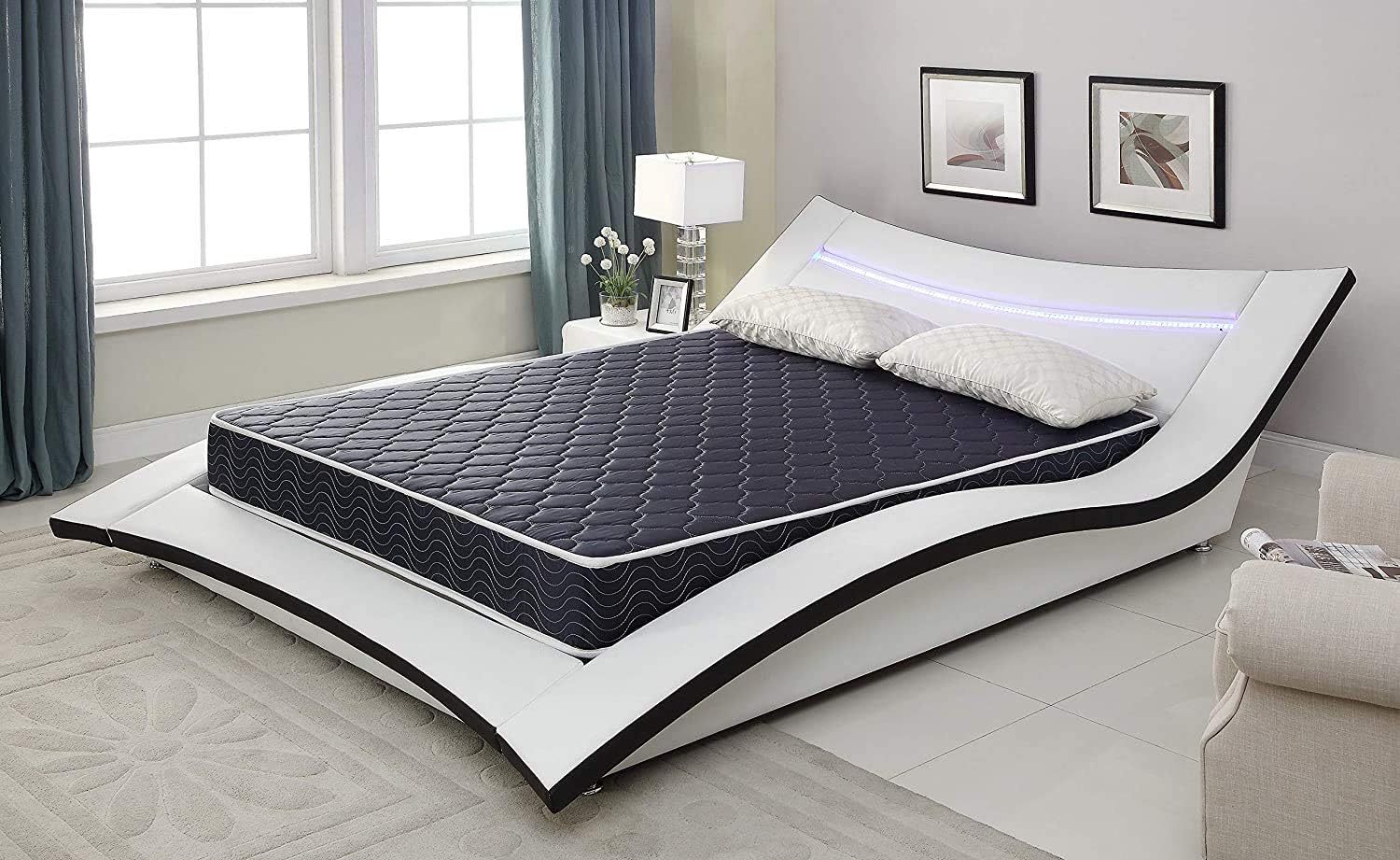 6-inch waterproof  high-density foam mattress with navy blue diamond-quilted breathable fabric. Quilting ensures both style and airflow for cool sleep.Full size(Ship randomly with black edge or white) - Grand Goldman Shop