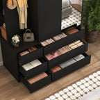 Wardrobe Closet 71.7' H, Bedroom Wooden Wardrobe with 2 Doors 6 Drawers, Modern Clothing Storage Cabinet Combination with Storage Shelves and Hanging Rail, Black - Grand Goldman Shop