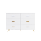 High Glossy Surface 6 Drawers Chest of Drawer with Golden Handle and Golden Steel Legs White Color Vanity - Grand Goldman Shop