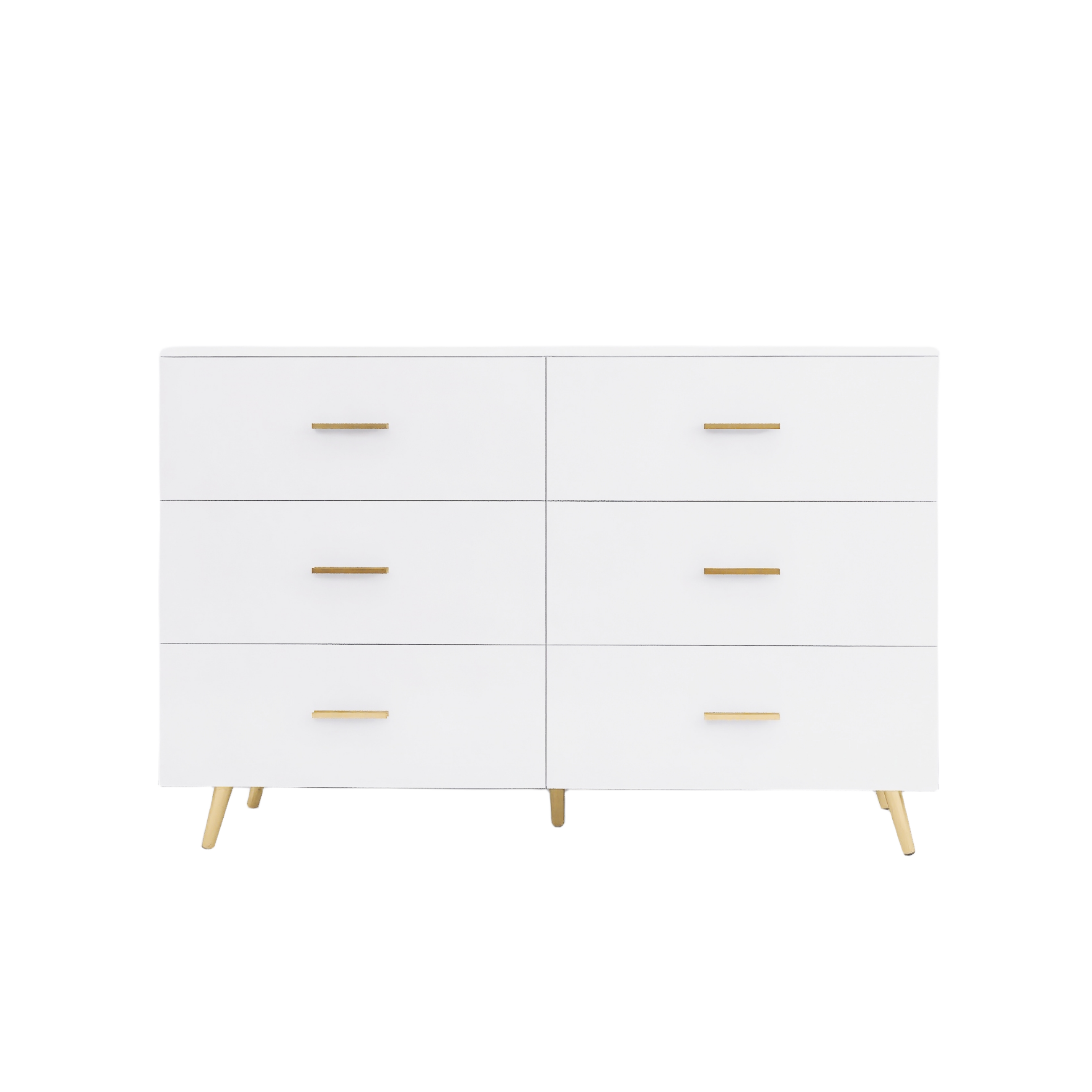 High Glossy Surface 6 Drawers Chest of Drawer with Golden Handle and Golden Steel Legs White Color Vanity - Grand Goldman Shop