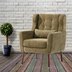 Modern Accent Chair, Chenille Arm Chairs for Living Room, Upholstered Modern Armchair, Comfy Soft Padded Lounge Chair in Small Space, Bedroom, w/Pillow, Solid Wood Leg, Olive Green - Grand Goldman Shop